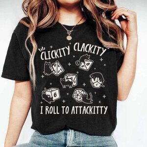 Clickity Clackity I Roll To Attackitty T-Shirt, Funny RPG Cat Tee